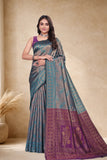 Designer Jacquard Silk Saree with Floral Woven Motifs and Contrast Pallu