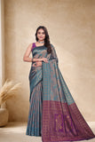 Designer Jacquard Silk Saree with Floral Woven Motifs and Contrast Pallu