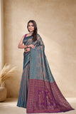 Designer Jacquard Silk Saree with Floral Woven Motifs and Contrast Pallu