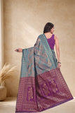 Designer Jacquard Silk Saree with Floral Woven Motifs and Contrast Pallu