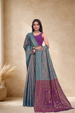 Designer Jacquard Silk Saree with Floral Woven Motifs and Contrast Pallu