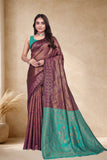 Designer Jacquard Silk Saree with Floral Woven Motifs and Contrast Pallu