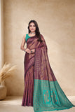 Designer Jacquard Silk Saree with Floral Woven Motifs and Contrast Pallu