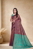 Designer Jacquard Silk Saree with Floral Woven Motifs and Contrast Pallu