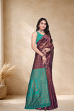 Designer Jacquard Silk Saree with Floral Woven Motifs and Contrast Pallu