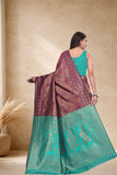 Designer Jacquard Silk Saree with Floral Woven Motifs and Contrast Pallu