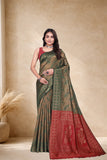 Designer Jacquard Silk Saree with Floral Woven Motifs and Contrast Pallu