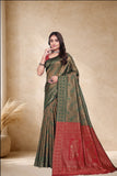 Designer Jacquard Silk Saree with Floral Woven Motifs and Contrast Pallu