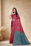 Designer Jacquard Silk Saree with Floral Woven Motifs and Contrast Pallu