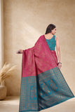 Designer Jacquard Silk Saree with Floral Woven Motifs and Contrast Pallu