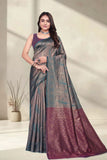 Designer Jacquard Silk Saree with Geometric Woven Pattern and Contrast Pallu