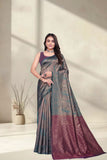 Designer Jacquard Silk Saree with Geometric Woven Pattern and Contrast Pallu