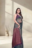 Designer Jacquard Silk Saree with Geometric Woven Pattern and Contrast Pallu