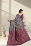 Designer Jacquard Silk Saree with Geometric Woven Pattern and Contrast Pallu