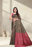 Designer Jacquard Silk Saree with Geometric Woven Pattern and Contrast Pallu