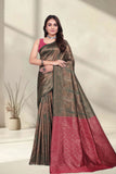 Designer Jacquard Silk Saree with Geometric Woven Pattern and Contrast Pallu