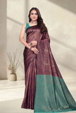 Designer Jacquard Silk Saree with Geometric Woven Pattern and Contrast Pallu