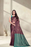 Designer Jacquard Silk Saree with Geometric Woven Pattern and Contrast Pallu