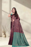 Designer Jacquard Silk Saree with Geometric Woven Pattern and Contrast Pallu