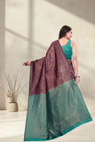 Designer Jacquard Silk Saree with Geometric Woven Pattern and Contrast Pallu