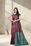 Designer Jacquard Silk Saree with Geometric Woven Pattern and Contrast Pallu