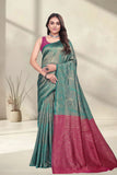 Designer Jacquard Silk Saree with Geometric Woven Pattern and Contrast Pallu