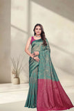 Designer Jacquard Silk Saree with Geometric Woven Pattern and Contrast Pallu