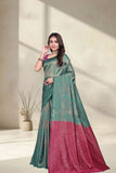 Designer Jacquard Silk Saree with Geometric Woven Pattern and Contrast Pallu