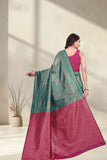 Designer Jacquard Silk Saree with Geometric Woven Pattern and Contrast Pallu