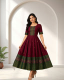 Traditional Ethnic Flared Anarkali Dress with Printed Border