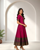 Traditional Ethnic Flared Anarkali Dress with Printed Border