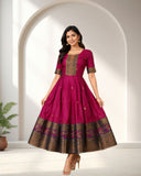 Traditional Ethnic Flared Anarkali Dress with Printed Border