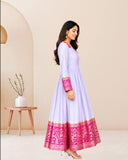 Women’s Anarkali Gown with Peacock Print Border