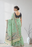 Floral Embroidered Designer Saree with Tassel Border
