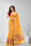 Floral Embroidered Designer Saree with Tassel Border