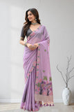 Floral Embroidered Designer Saree with Tassel Border