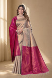 Traditional Jacquard Silk Saree with Woven Floral Motifs and Designer Border