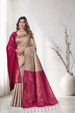 Traditional Jacquard Silk Saree with Woven Floral Motifs and Designer Border