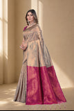 Traditional Jacquard Silk Saree with Woven Floral Motifs and Designer Border