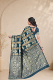 Traditional Jacquard Silk Saree with Elephant Motif and Woven Border