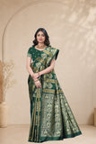 Traditional Jacquard Silk Saree with Elephant Motif and Woven Border