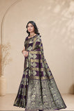 Traditional Jacquard Silk Saree with Elephant Motif and Woven Border