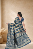 Designer Jacquard Silk Saree with Floral and Traditional Woven Motifs