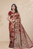 Traditional Jacquard Silk Saree with Elephant Motif and Woven Border