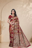 Traditional Jacquard Silk Saree with Elephant Motif and Woven Border
