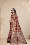 Traditional Jacquard Silk Saree with Elephant Motif and Woven Border