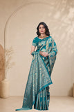 Traditional Jacquard Silk Saree with Elephant Motif and Woven Border