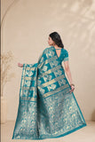 Traditional Jacquard Silk Saree with Elephant Motif and Woven Border