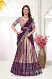 Premium Designer Purple Lehenga Choli with Banarasi Weaving & Embroidered Dupatta
