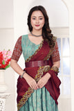 Elegant Banarasi Silk Lehenga Choli Set with Embroidered Wine Dupatta for Women